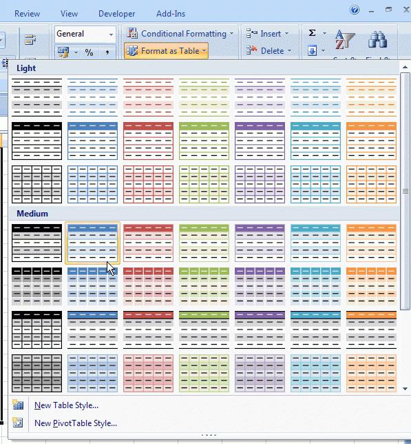 วิธีการสร้างตารางใน Excel_Examples of tables